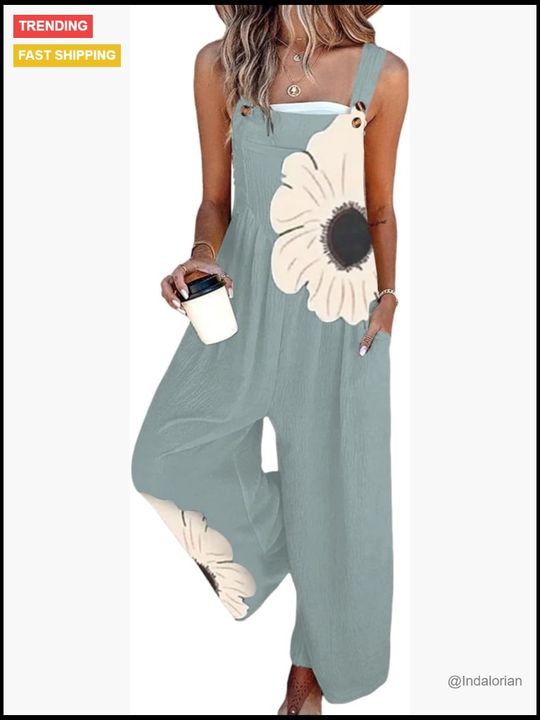 Women's Sleeveless Wide Leg Jumpsuit With Pockets Floral Print Romper